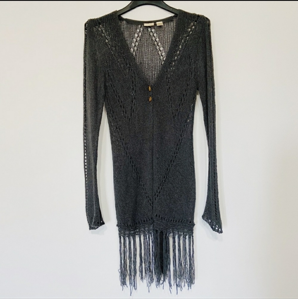 Daytrip Grey Cardigan / Duster with Fringe Hem
